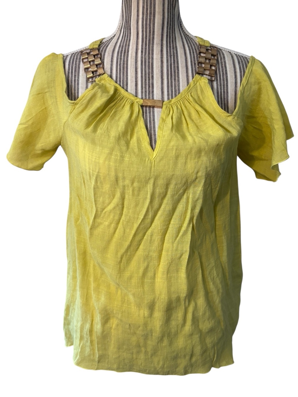 Mlle Gabrielle Top Medium Yellow Gold Cold-Shoulder Braided Metallic Gold Straps